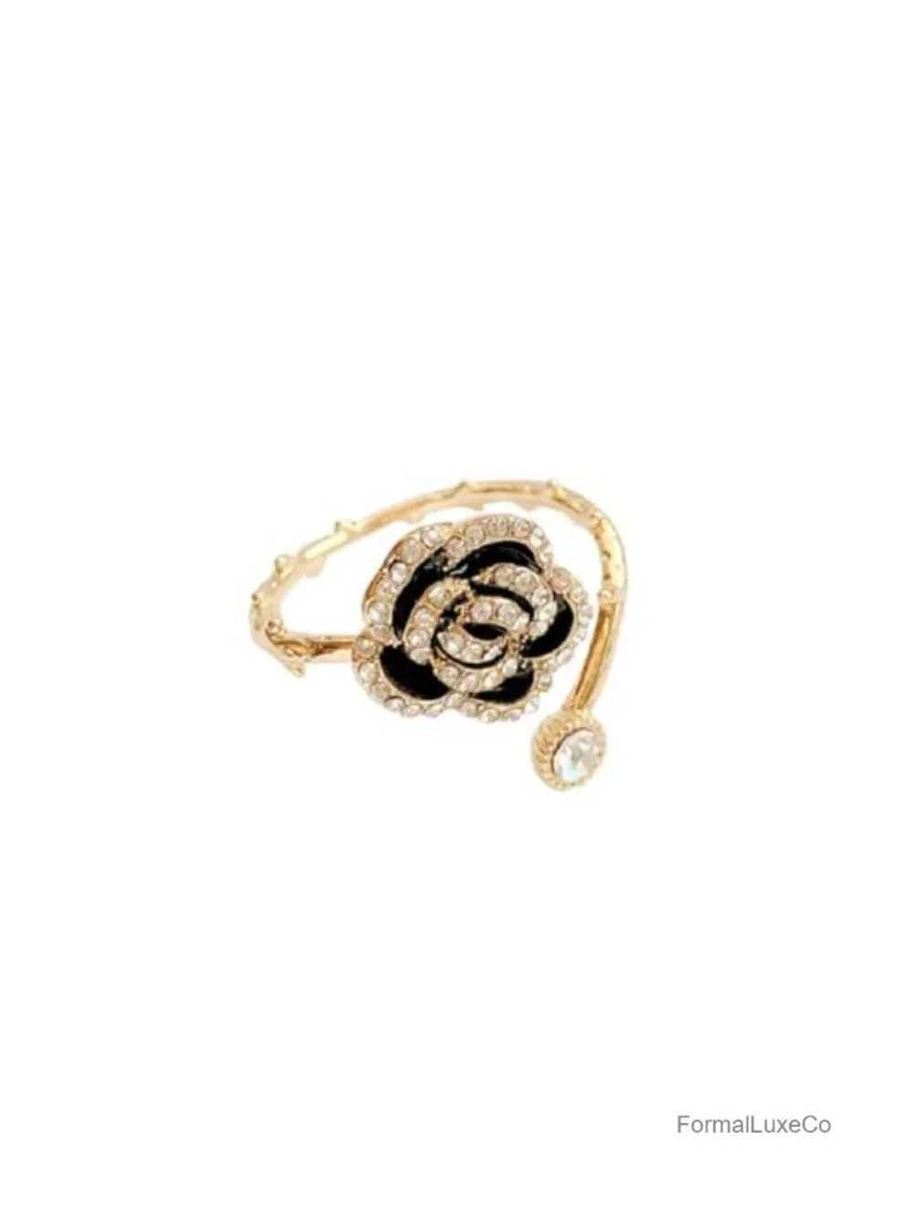 Cubic Zirconia Rose Flower Wrap Ring Women CZ Crystal Blooming Band